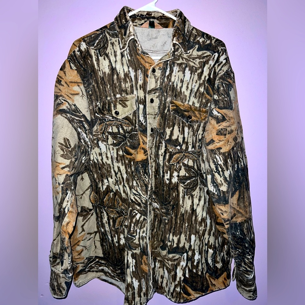 Vintage Winter Run Real Tree Camo Button Up - Soft Thick Chamios Size Large Mens